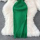 hanging neck strapless slit long skirt