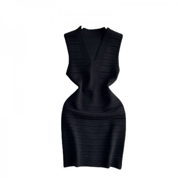 Waist Slimming V-Neck Sleeveless Vest Knit Dress