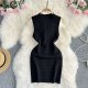 Waist Slimming V-Neck Sleeveless Vest Knit Dress